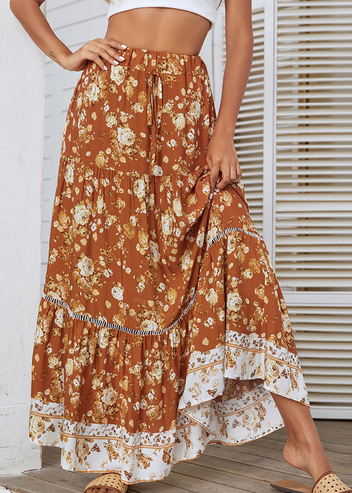 Ginger Elastic Waist Patchwork Print Cotton a Line Skirts Summer