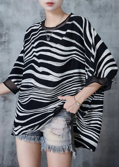Black Oversized Striped Chiffon Tanks Summer