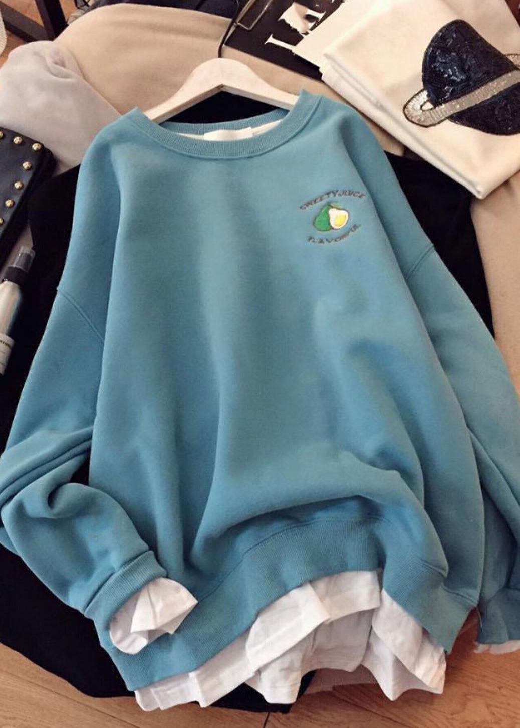 Pink O-neck Print Patchwork Fleece Sweatshirt Winter