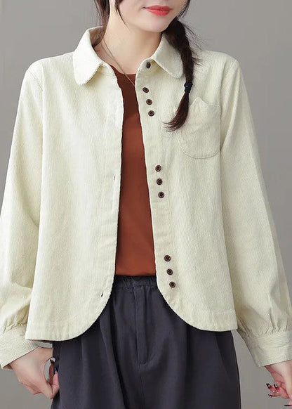 White Peter Pan Collar Button Corduroy Coats Long Sleeve
