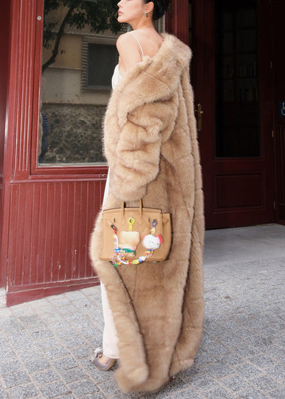 Khaki Patchwork Mink Hair Leather and Fur Long Coats Winter
