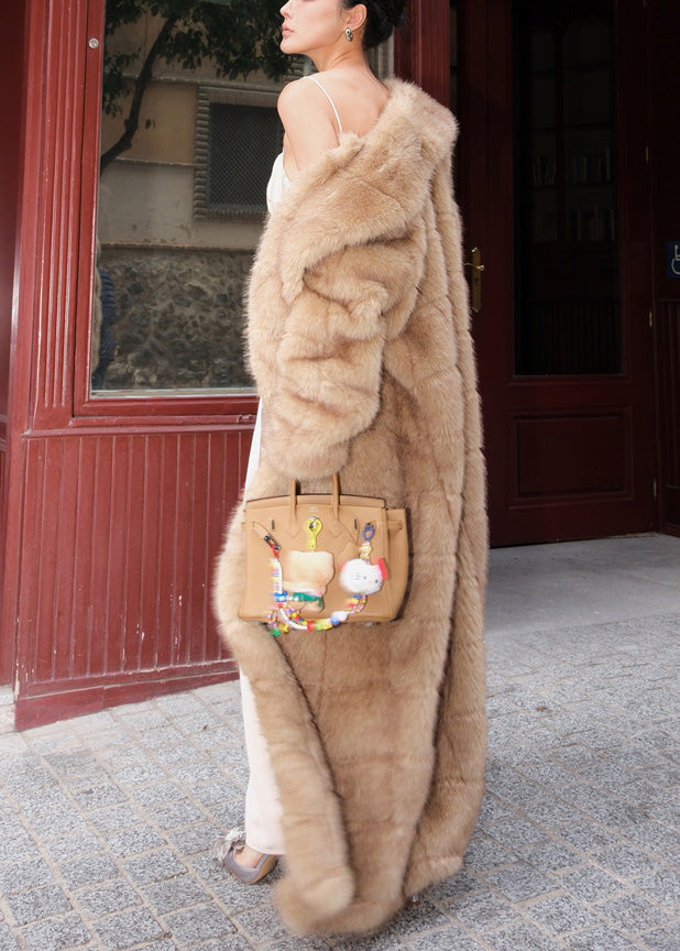 Khaki Patchwork Mink Hair Leather and Fur Long Coats Winter