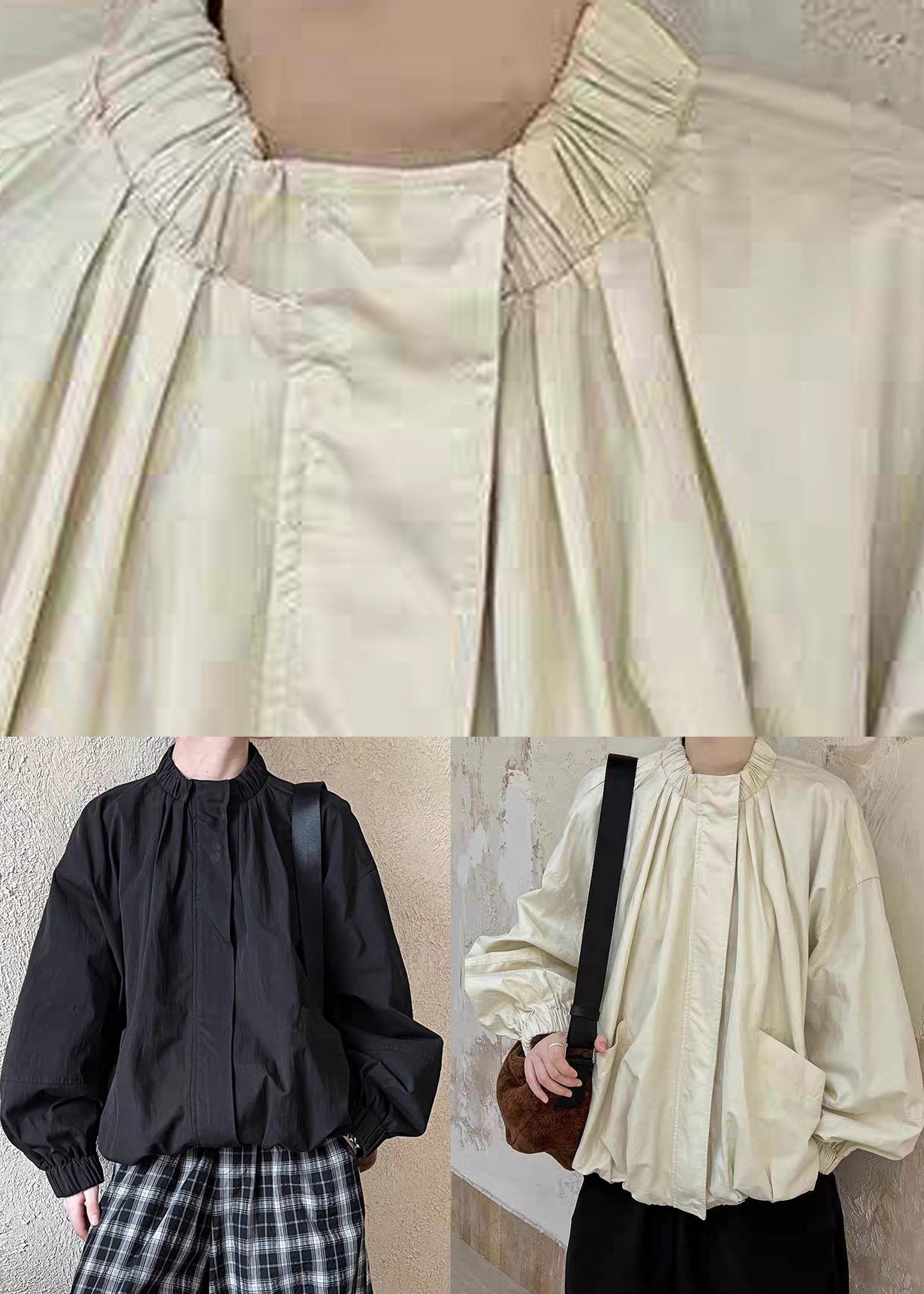 Black Zippered Patchwork Jacket Spring