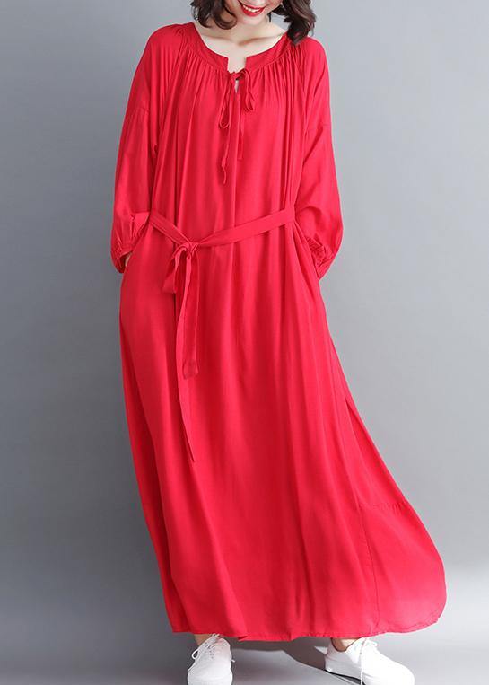 Red Quilting Dresses O Neck Large Hem Long Spring Dresses