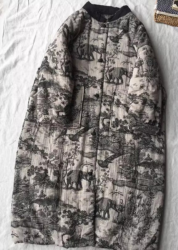 Apricot Oversized Print Fine Cotton Filled Long Coats Winter