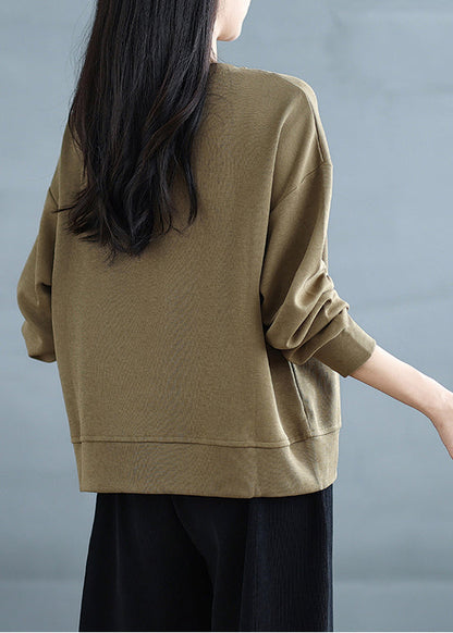 Khaki Print Cotton Pullover Tasseled Spring