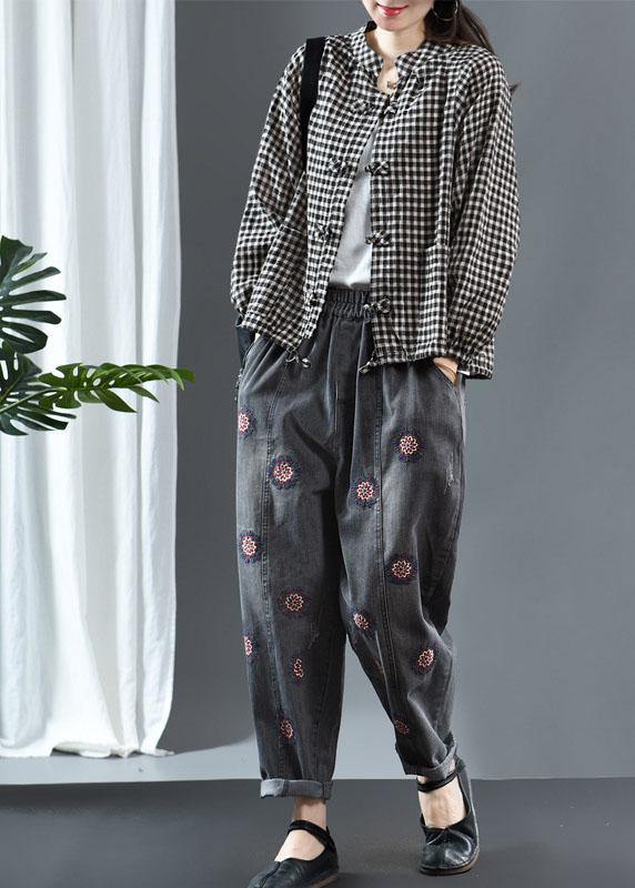Black O-neck Plaid Fall Long Sleeve Trench