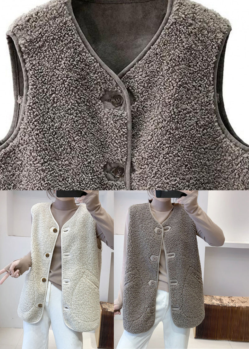 Art Charcoal Grey V Neck Button Faux Fur Waistcoat Fall