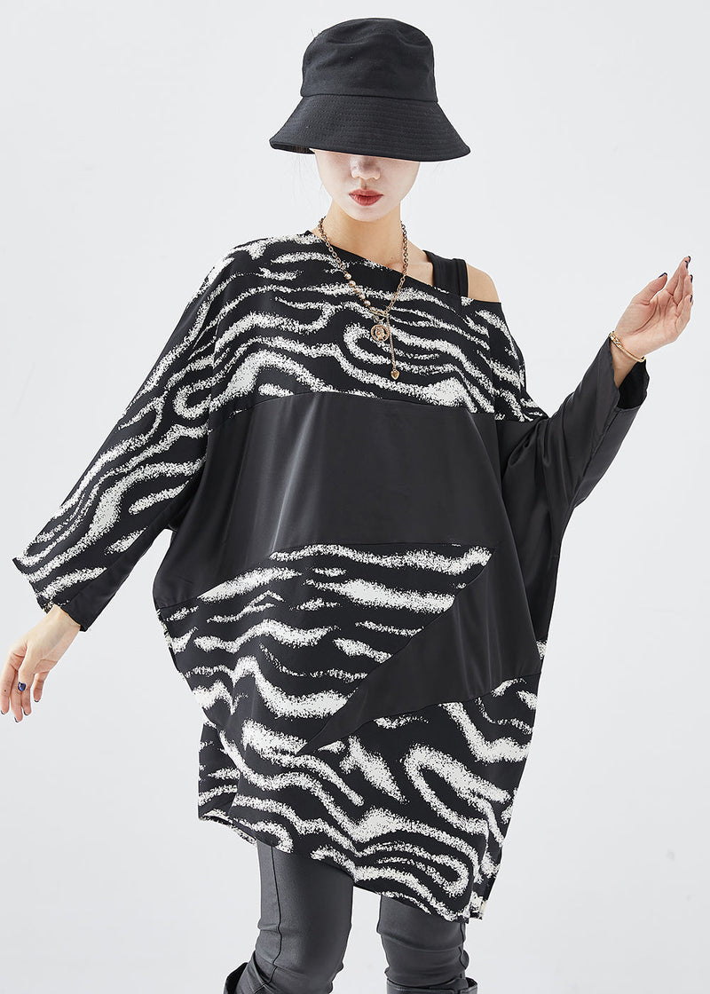 Black Asymmetrical Patchwork Spandex Shirts Batwing Sleeve