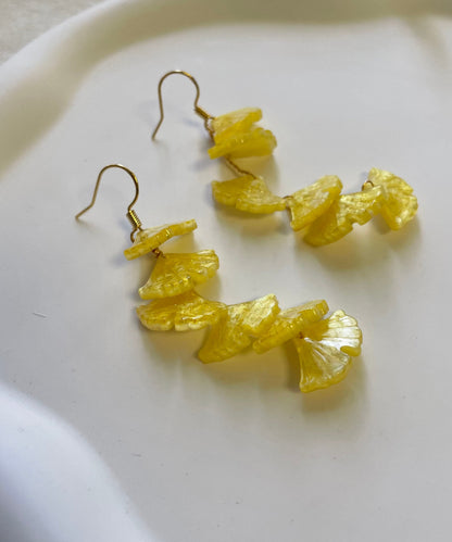 Diy Yellow Overgild Tassel Ginkgo Leaf Drop Earrings
