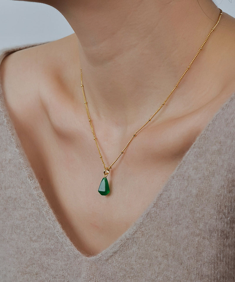 New Green Sterling Silver Water Droplet Agate Pendant Necklace
