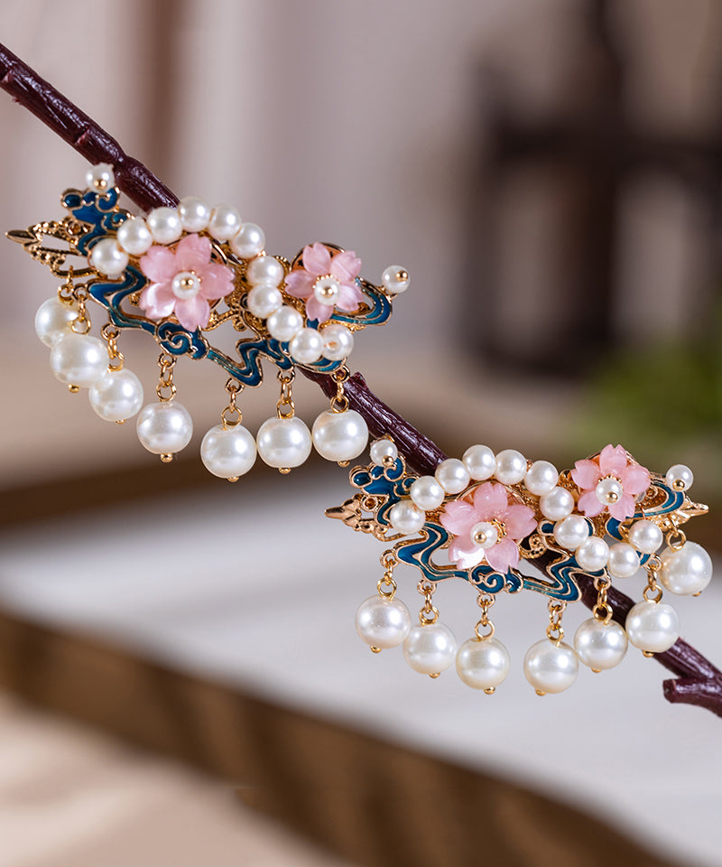 Chinese Style Rainbow Alloy Pearl Turquoise Tassel Hairpin