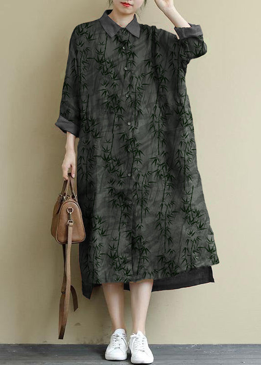 Black Bamboo Linen Shirt Dress Oversize Spring Maxi Dresses