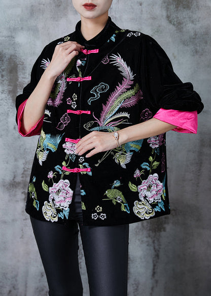 Rose Embroidered Silk Velvet Oriental Jacket Fall