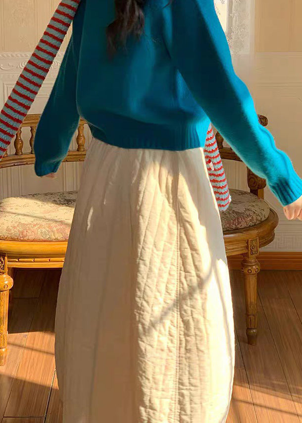 Modern White Pockets Elastic Waist Cotton Filled Skirts Spring
