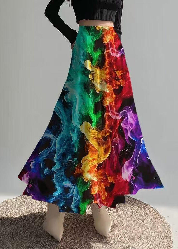 Original Design Burning Flames Print Chiffon Skirts Fall