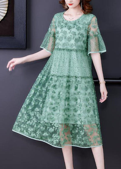 Green Embroideried Patchwork Tulle Holiday Dress Summer