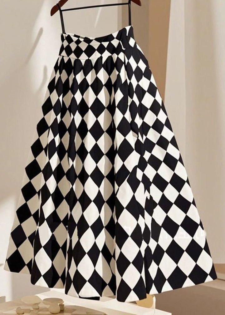 French Plaid High Waist Cotton a Line Skirts Summer