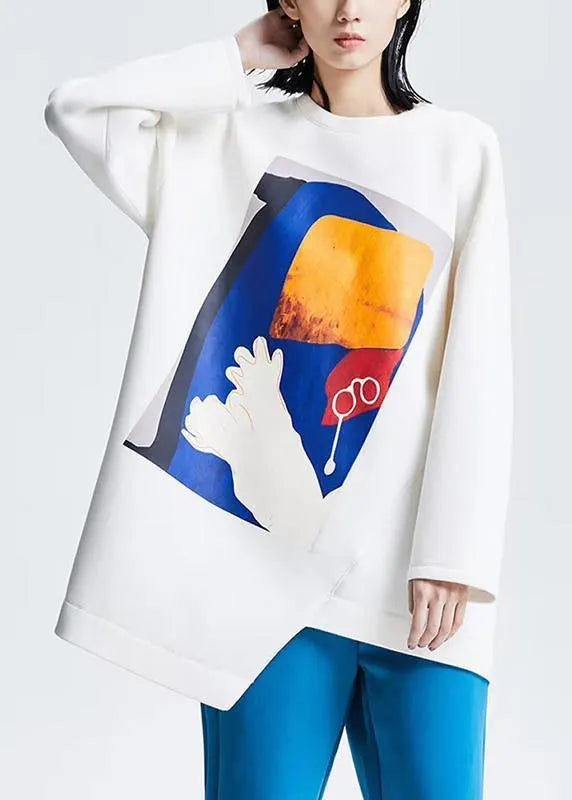 Organic Asymmetrical Design Cotton Spring Clothes Fabrics Graffiti Print T Shirt