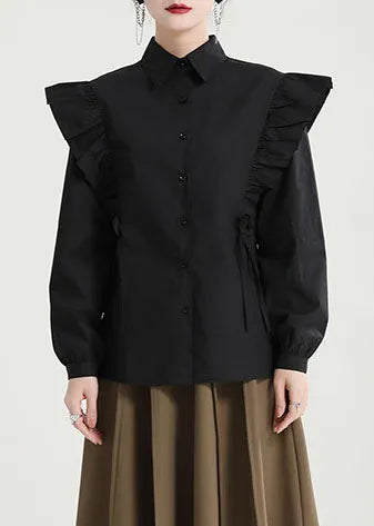 Boutique Black Butterfly Sleeve Button Peter Pan Collar Shirt
