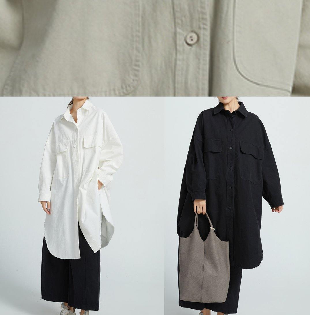 Natural White Cotton Clothes Big Pockets Shift Shirt Dress