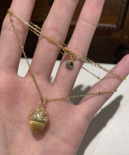 Gold Sterling Silver Overgild Zircon Pinecone Pendant Necklace