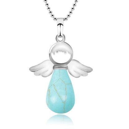 Natural Crystal Luck Necklace With Angel Wings Pendant