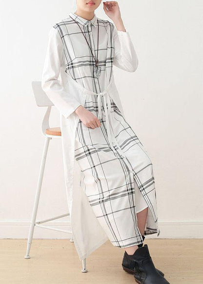 White Plaid Peter Pan Collar Long Shirts Fall Party Dress