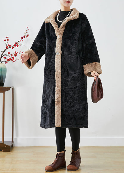 Fitted Black Oversized Patchwork Thick Fuzzy Fur Fluffy Jacket Fall