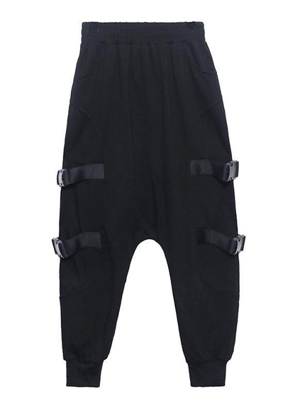 Spring Comfy Cotton Black Pockets Harem Pants