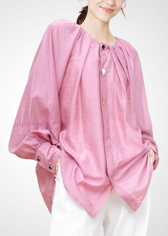 Pink O-neck Oversized Blouses Spring