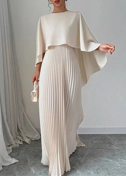 Beige Asymmetrical Patchwork Cotton Long Dress Batwing Sleeve
