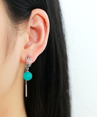 Blue Sterling Silver Gem Stone Tassel Drop Earrings