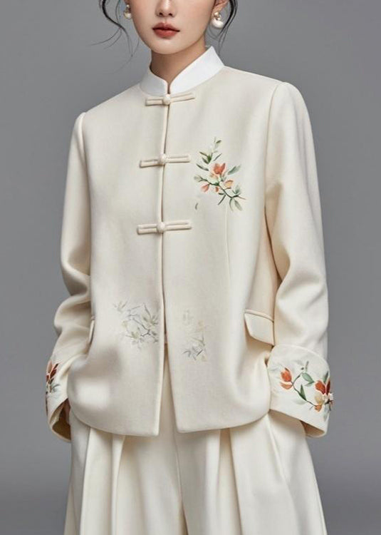 Apricot Button Print Cotton Coats Fall