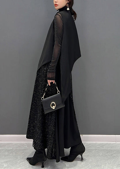 Autumn New Black Sleeveless Vest and Skirts Two Piece Set
