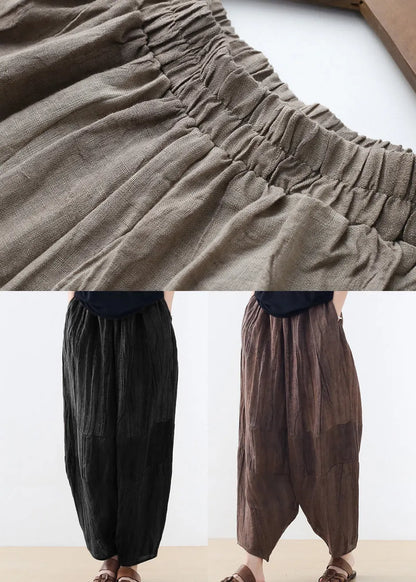 Black Pockets Linen Harem Pants Summer