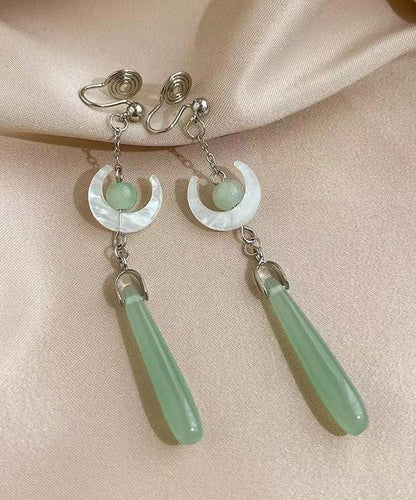 Retro Cyan Sterling Silver Alloy Jade Moon Drop Earrings