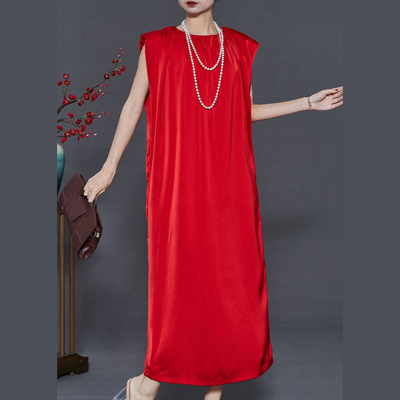 Style Red Oversized Draping Chiffon Maxi Dresses Summer
