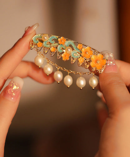 Rainbow Alloy Pearl Enameling Tassel Hairpin