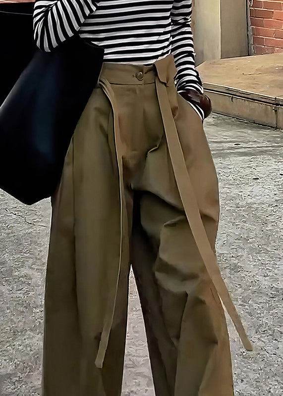 Khaki Original Design High Waist Cotton Wide Leg Pants Fall