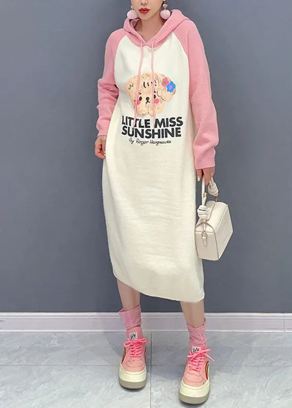 Pink Print Wrinkled Knit Maxi Sweater Dresses Long Sleeve
