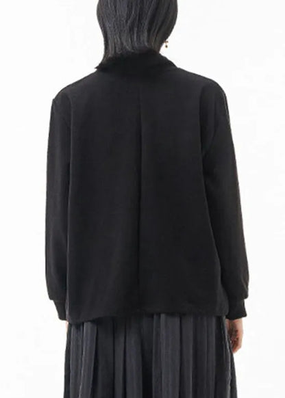 Black Stand Collar Patchwork Sweatshirts Top Spring