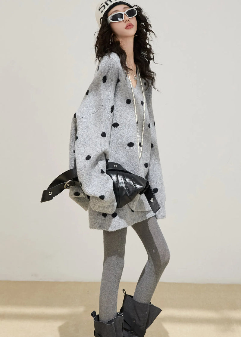 Grey Oversized Cozy Knit Two Pieces Set Winter