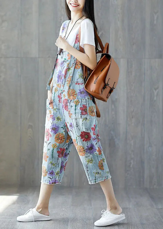 Classy Light Blue Pockets Denim Jumpsuit Spring