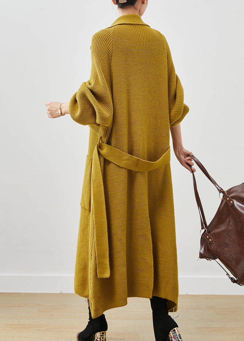 Yellow Notched Pockets Warm Knit Trenchs Spring
