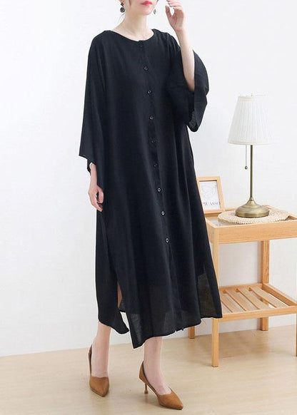 Classy Black Side Open Cotton Dress Long Shirts Fall Dress