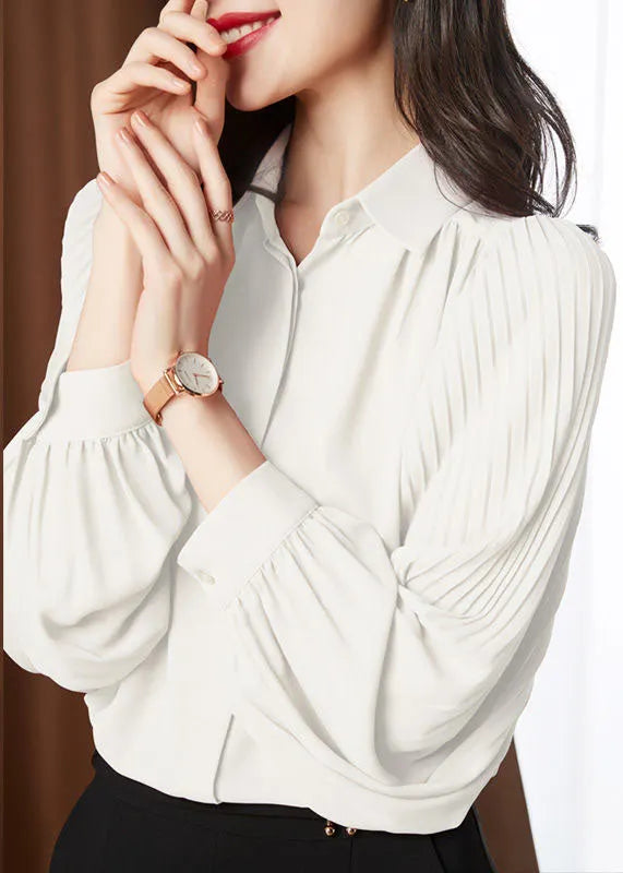 Pink Cinched Peter Pan Collar Chiffon Shirt Tops Spring