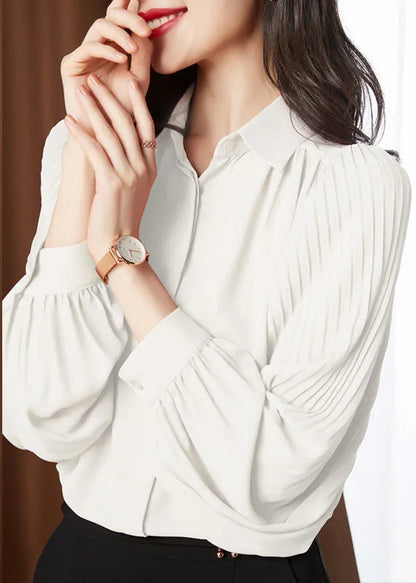 Pink Cinched Peter Pan Collar Chiffon Shirt Tops Spring