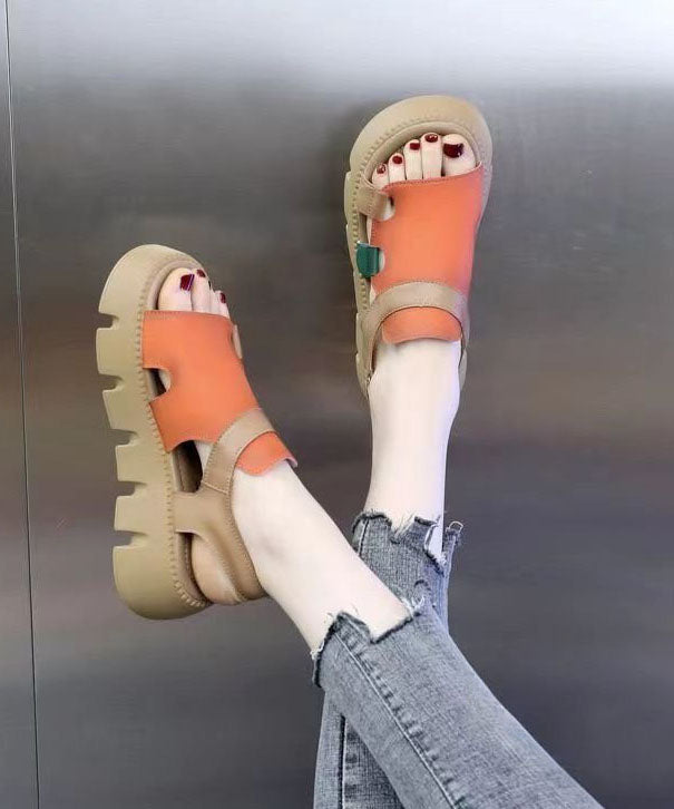 Orange Peep Toe Buckle Strap Splicing Platform Sandals