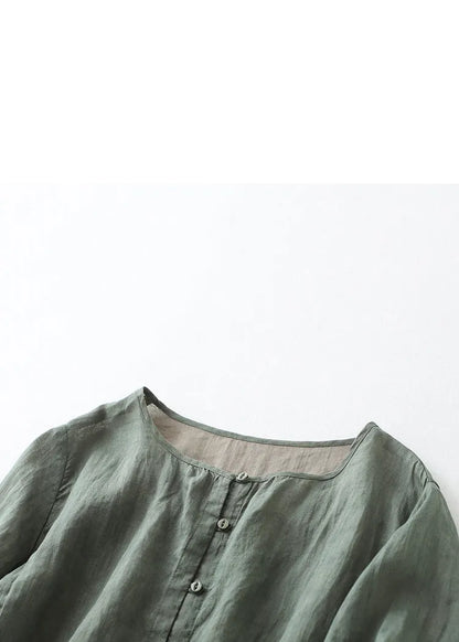 Green Patchwork Cotton Shirts O Neck Bracelet Sleeve